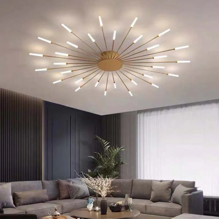Zwarte & gouden design LED plafondlamp. Dimbare verlichting, modern & groot, sfeervol voor eetkamer.