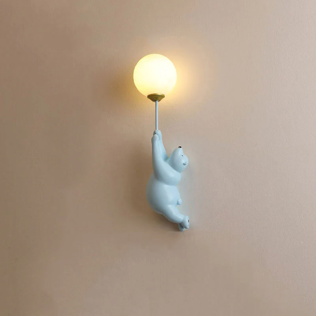 TeddyGlow design beer wandlamp van hars, zacht LED licht voor binnenverlichting.