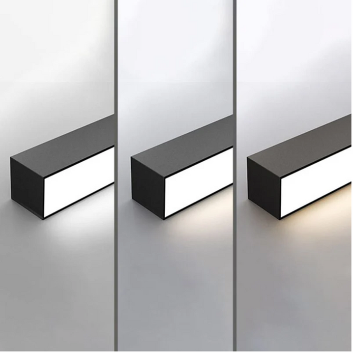 Detail van Stratum industriële LED plafondlamp, focus op strak metalen design en LED-strips.