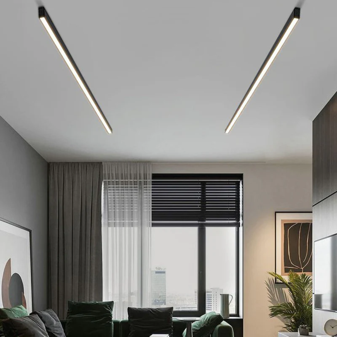 Stijlvolle Stratum industriële LED plafondlamp, lineaire verlichting voor modern interieur.