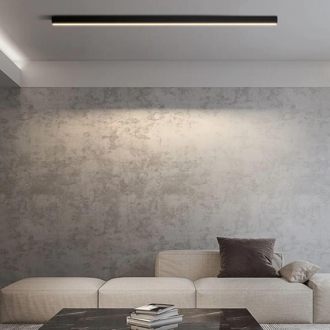 Stratum lineaire LED plafondlamp, ideaal voor energiezuinige en stijlvolle woonkamer verlichting.