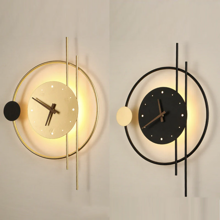Moderne LED wandkloklamp Chronos. Stijlvol design voor interieur, tijd en sfeervolle verlichting in één.