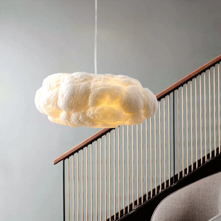 Elegante Nimbus wolk LED hanglamp in wit PVC/katoen, perfect voor eetkamer of hal.