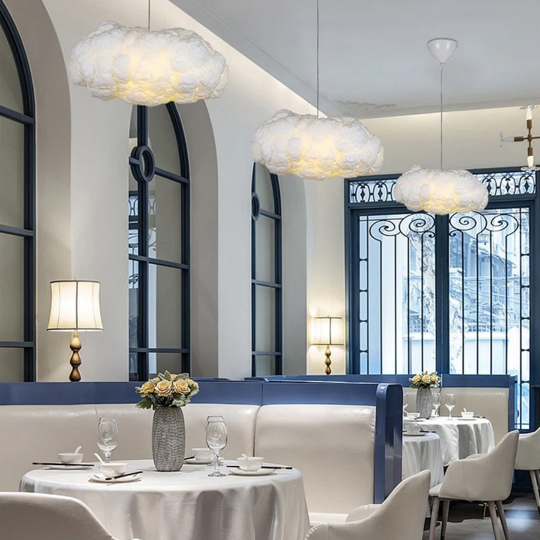 Nimbus design LED hanglamp, een witte wolk voor zachte, diffuse sfeerverlichting.
