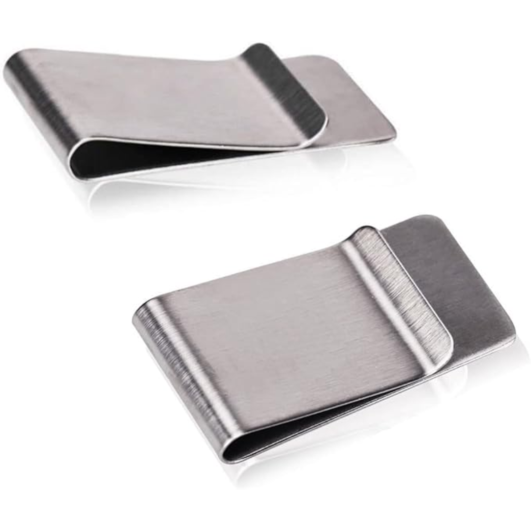 Heren slanke RVS kaarthouder met geïntegreerde geldclip. Perfecte minimalistische accessoire voor contant geld en kaarten.