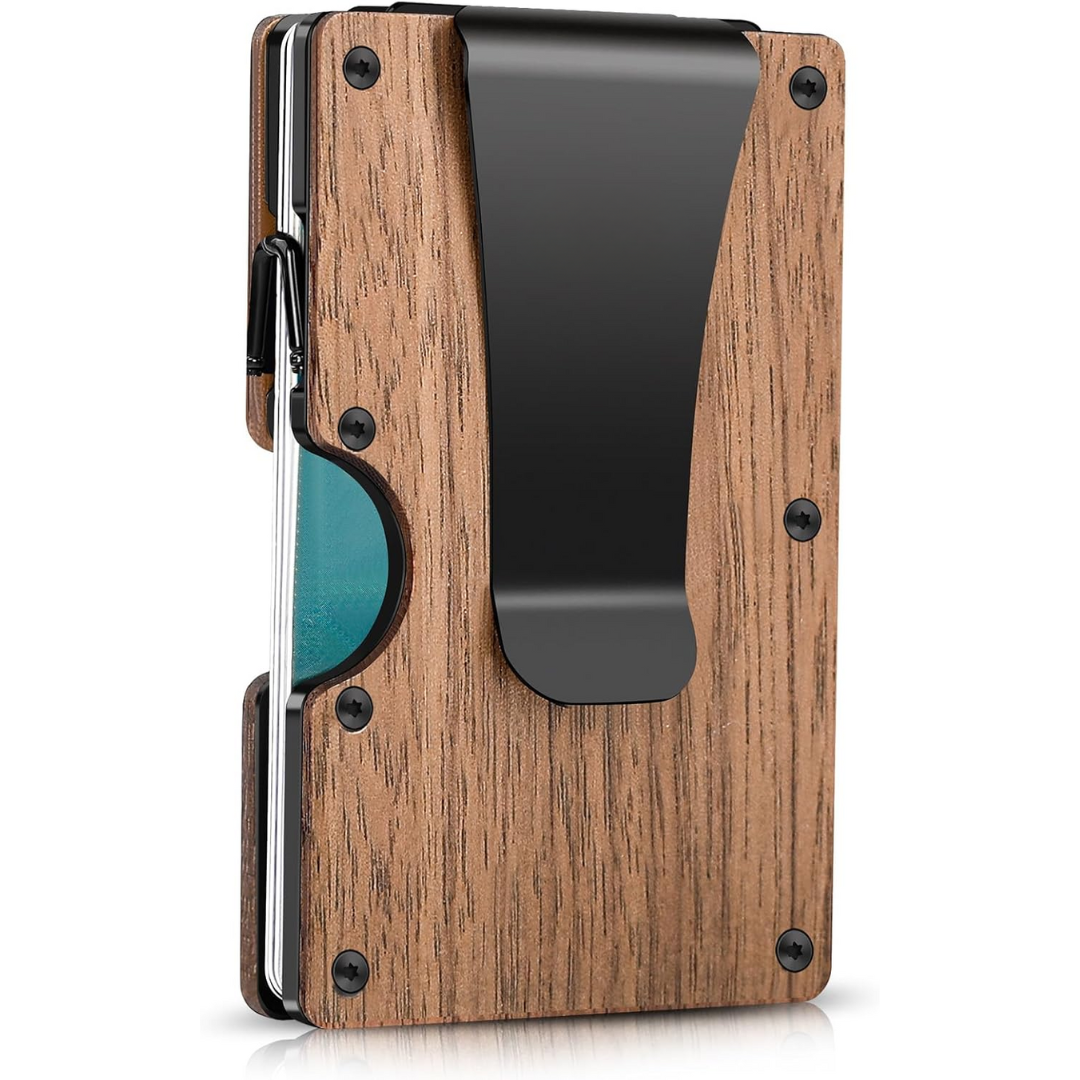 Stijlvolle carbon fiber RFID portemonnee voor heren, ultra dun met geïntegreerde geldclip voor contant geld.