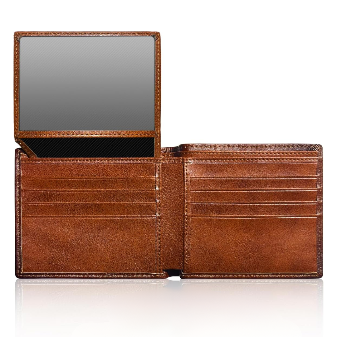 Heren bifold portemonnee van top grain leer, EliteFold, met RFID-bescherming. [[lstfy-media:1]]