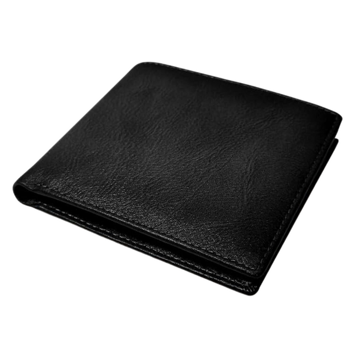 Veilige zwarte heren bifold portemonnee met RFID-blokkering voor pasjes en bankbiljetten.