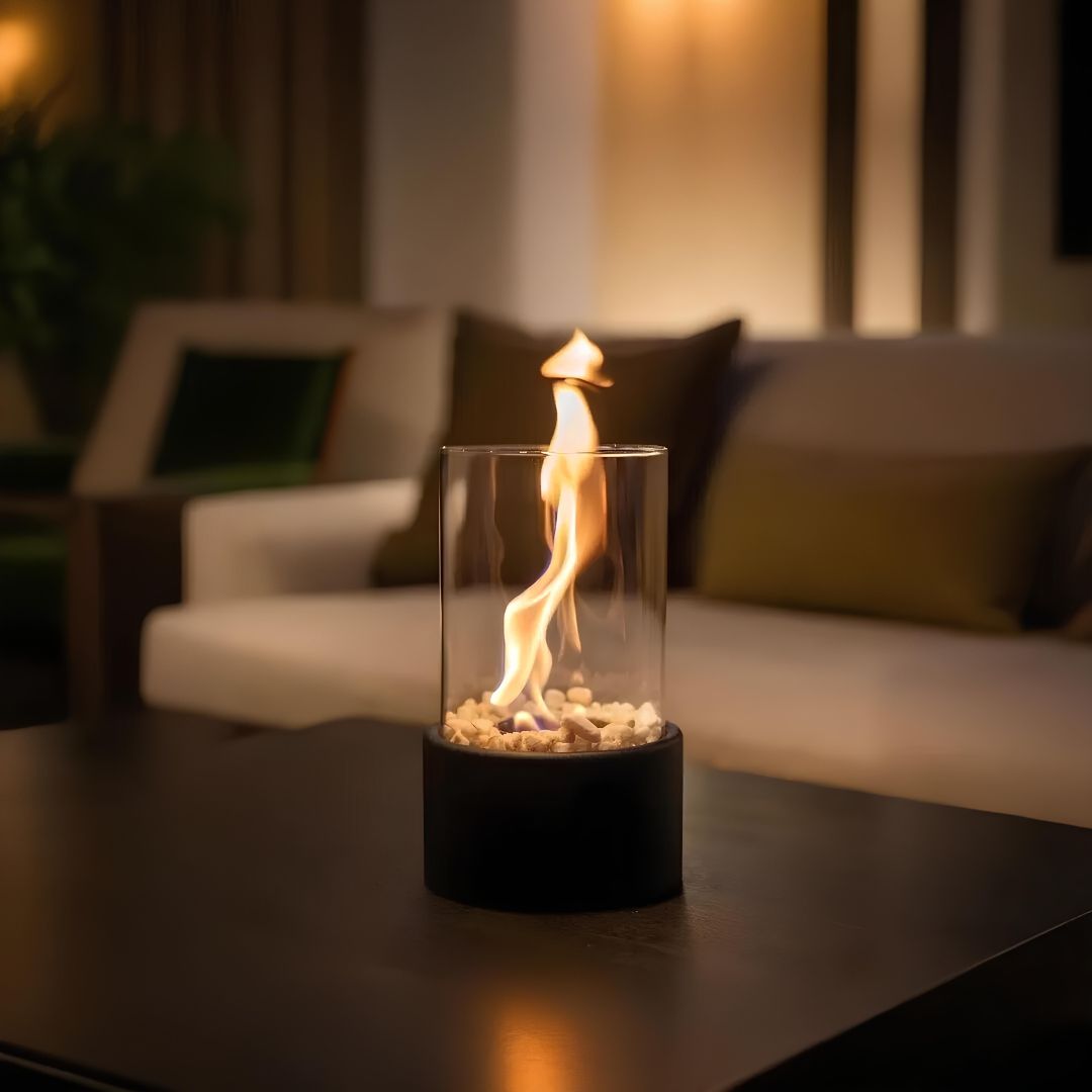 Klassieke olielamp Lumora met open vlam, perfect voor sfeervolle interieur decoratie.