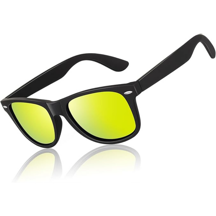 Close-up van retro zonnebril montuur, unisex, met gepolariseerde UV400 lenzen.