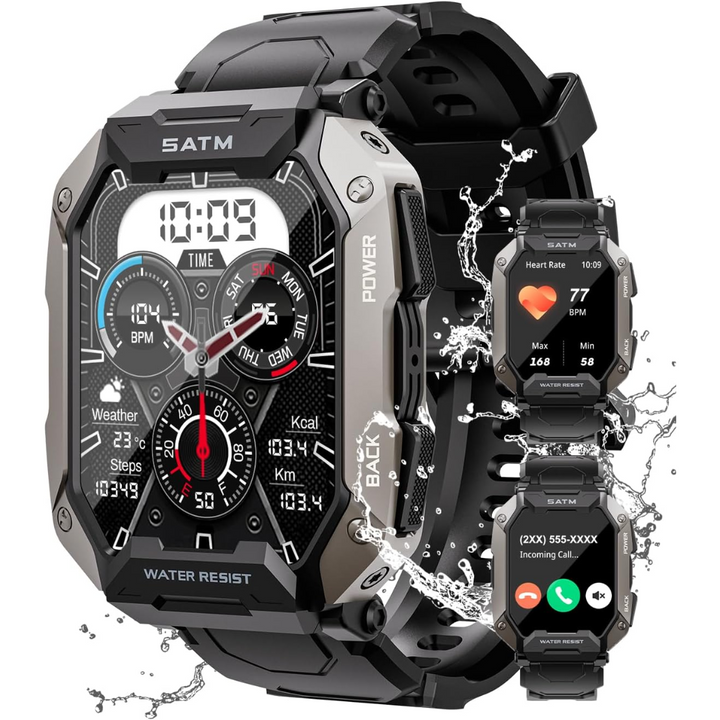 Steven tactische smartwatch voor heren met geavanceerde fitnesstracker en gezondheidsfuncties.