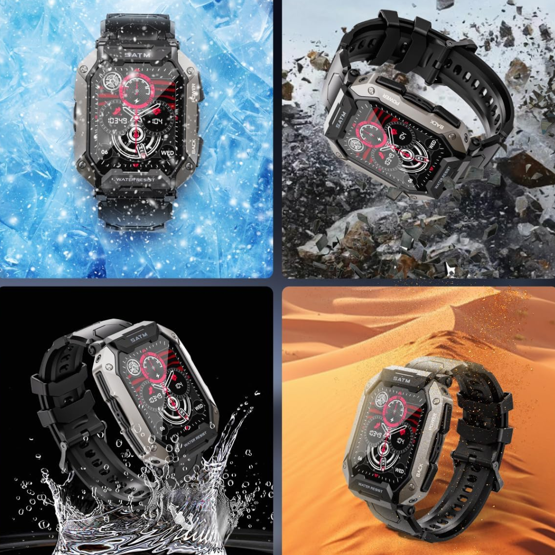 Waterdichte militaire Steven smartwatch voor heren; ideaal voor sport, outdoor activiteiten & fitnesstracking.