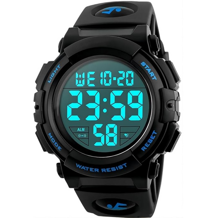 Heren waterdicht digitaal sporthorloge met LED display. Ideaal voor sport en outdoor avonturen.