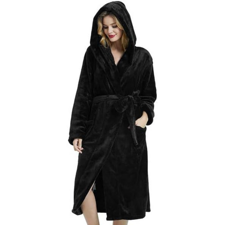 Dames badjas van fleece met capuchon, model Vivianne, voor optimaal comfort en warmte.