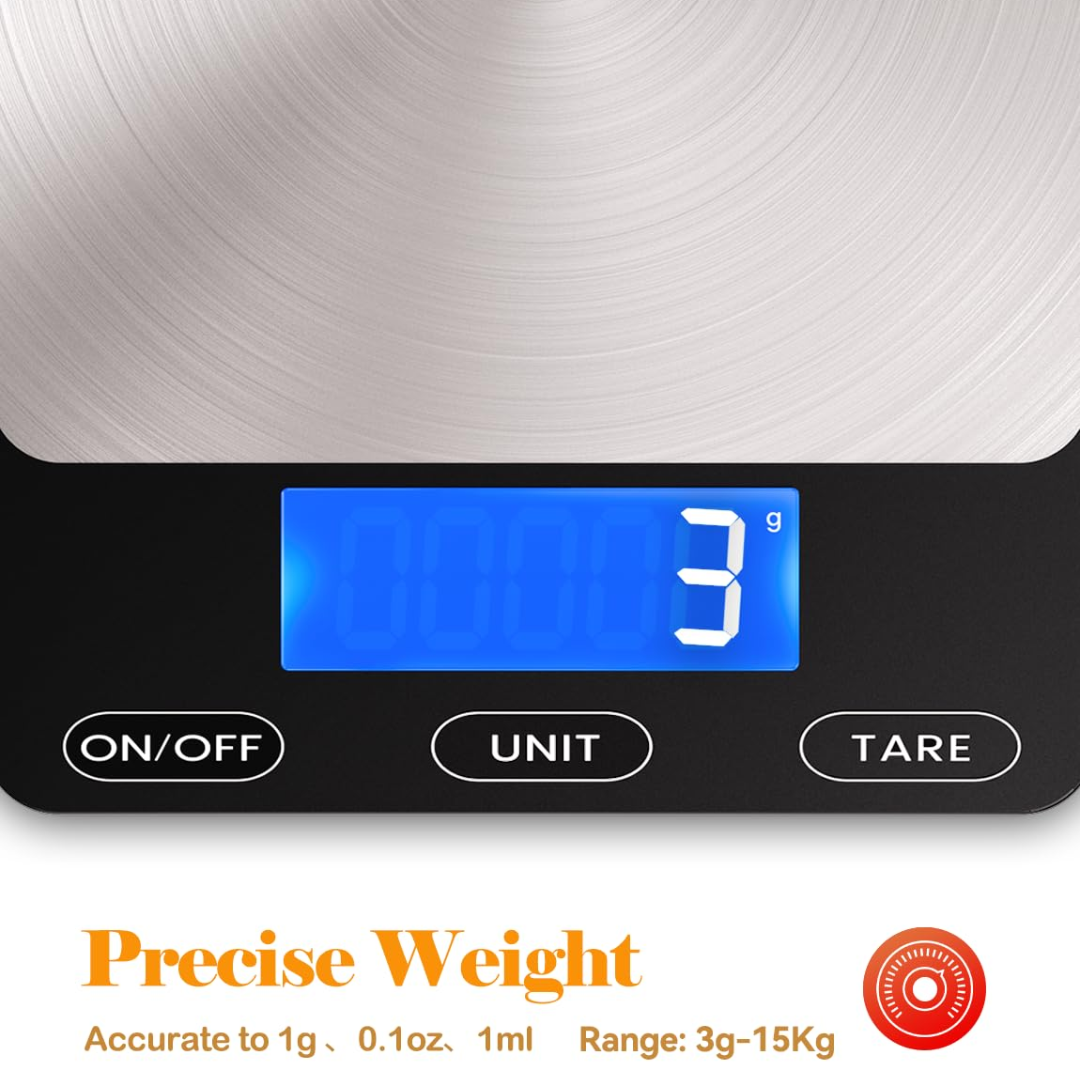 Professionele kookhulp: PrecisionPro digitale weegschaal in zwart, voor uiterste precisie bij koken en bakken.