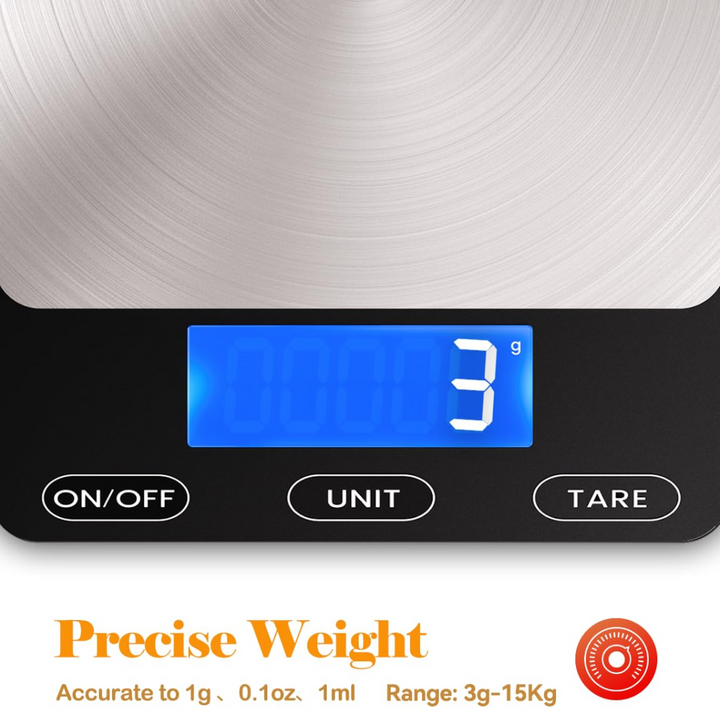 Professionele kookhulp: PrecisionPro digitale weegschaal in zwart, voor uiterste precisie bij koken en bakken.
