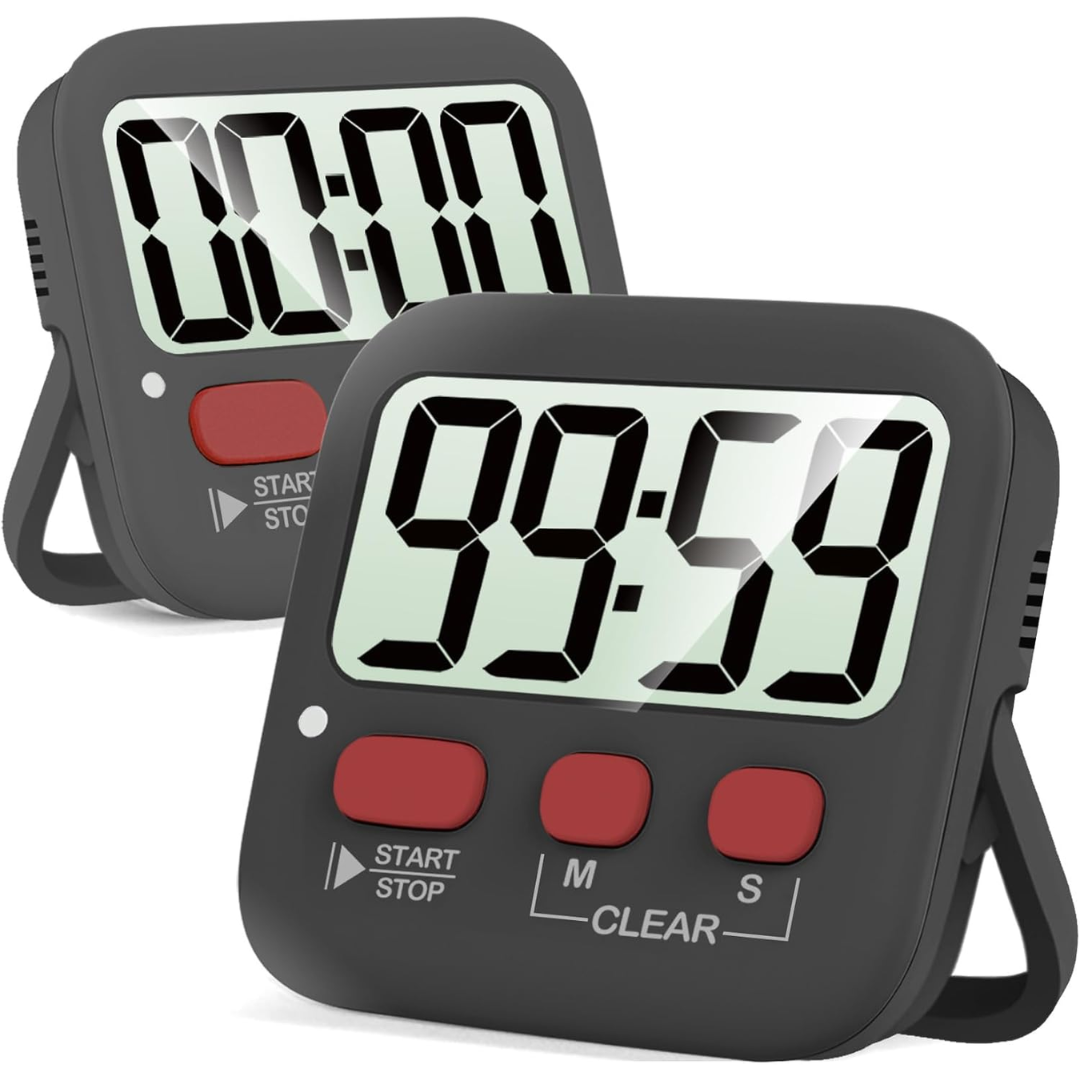 Twee digitale keukentimers voor koken en bakken, magnetisch en multifunctioneel. Ideaal 2-pack KitchenTick kookwekkers.