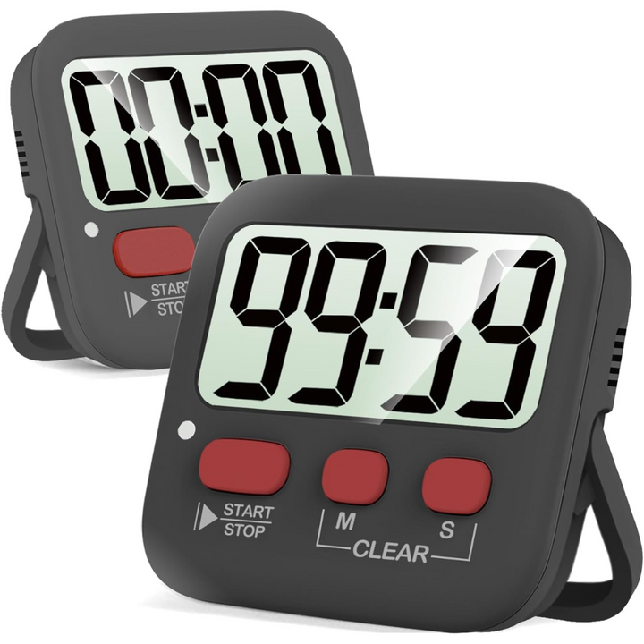 Twee digitale keukentimers voor koken en bakken, magnetisch en multifunctioneel. Ideaal 2-pack KitchenTick kookwekkers.