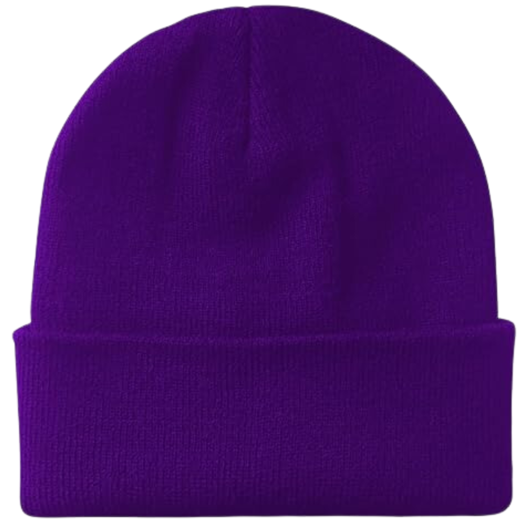 Zijaanzicht van de unisex gebreide wintermuts, toont het comfortabele en warme design voor wintermode.