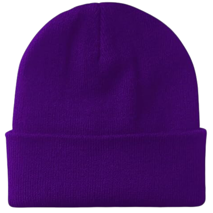 Zijaanzicht van de unisex gebreide wintermuts, toont het comfortabele en warme design voor wintermode.