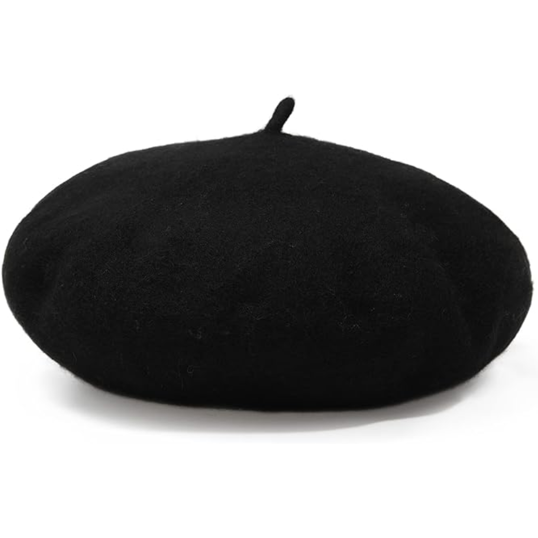 Stijlvolle wollen baret in zwart, klassiek Frans accessoire om elke outfit compleet te maken.