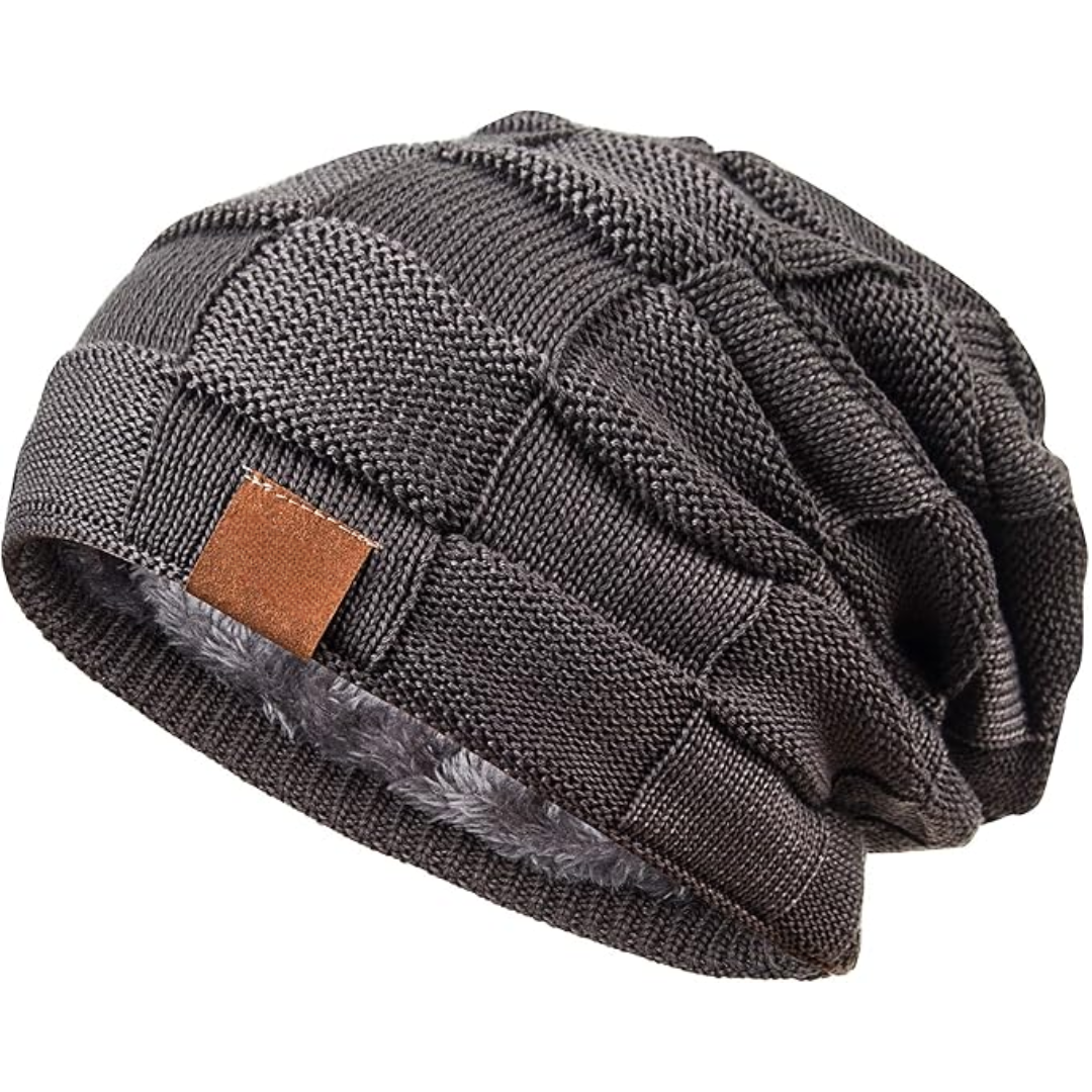 Warme en zachte gebreide beanie muts. Comfortabel unisex hoofddeksel voor koude winterdagen.