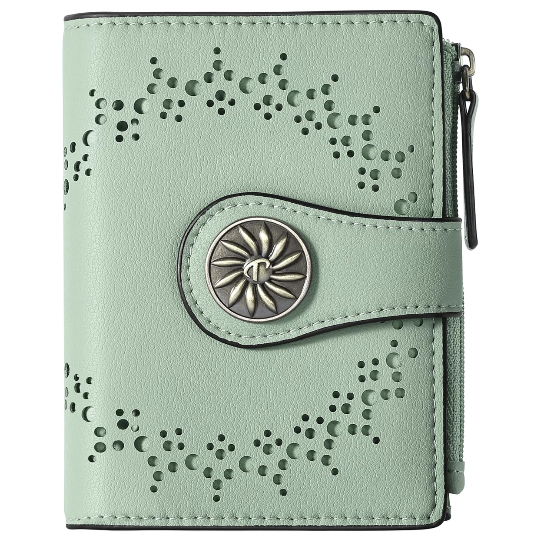 Slanke bifold damesportemonnee, RFID-bescherming, met ritsvak voor pasjes en geld.