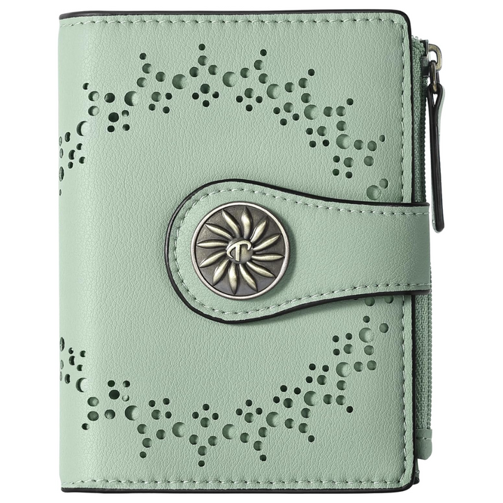 Slanke bifold damesportemonnee, RFID-bescherming, met ritsvak voor pasjes en geld.