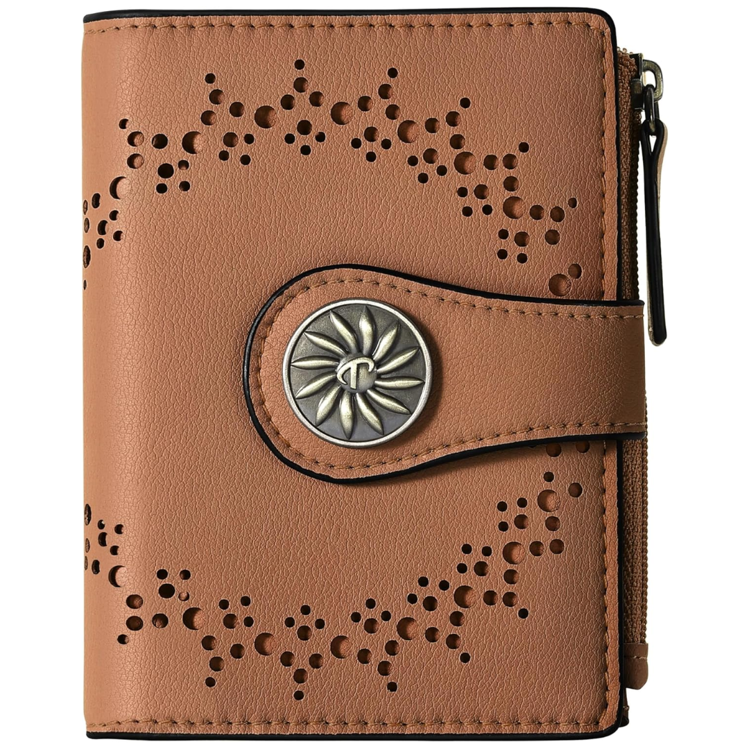 Dunne leren dames portemonnee met RFID en ritsvak, bifold modeaccessoire.