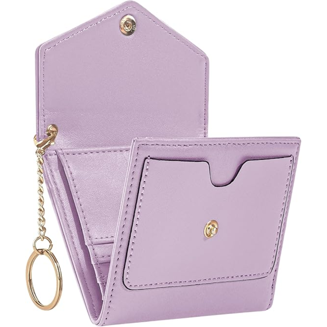 Compacte trifold dames portemonnee met RFID-blokkering, perfect voor zak of kleine tas.