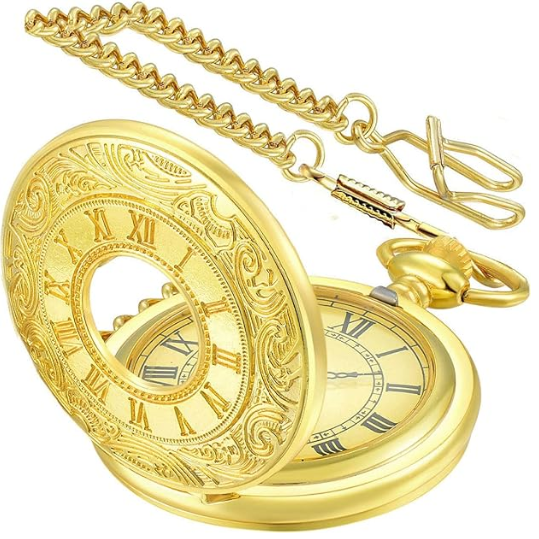 Klassiek dames of heren zakhorloge, antiek bronskleurig, Romeinse cijfers.