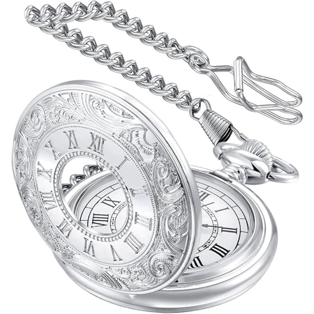 Gedetailleerde ketting van een elegant Kevin zakhorloge, uniseks design.