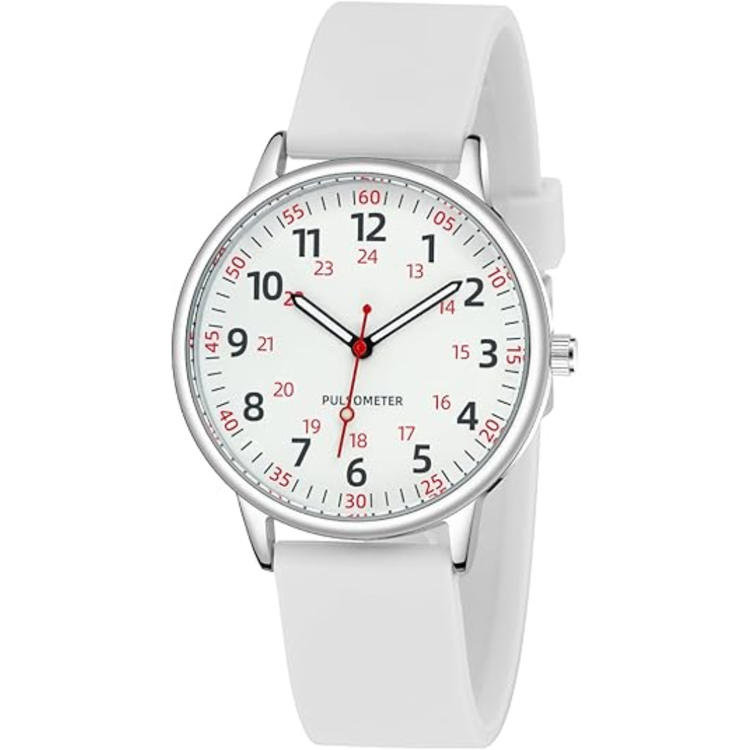 Analoog medisch zusterhorloge met waterdichte siliconen behuizing voor dames.