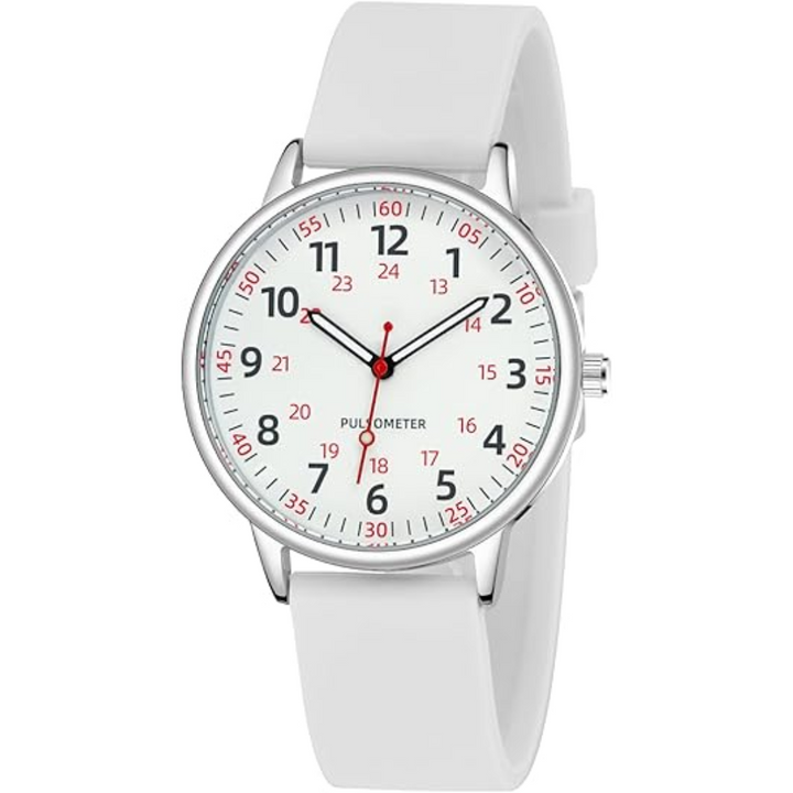 Analoog medisch zusterhorloge met waterdichte siliconen behuizing voor dames.