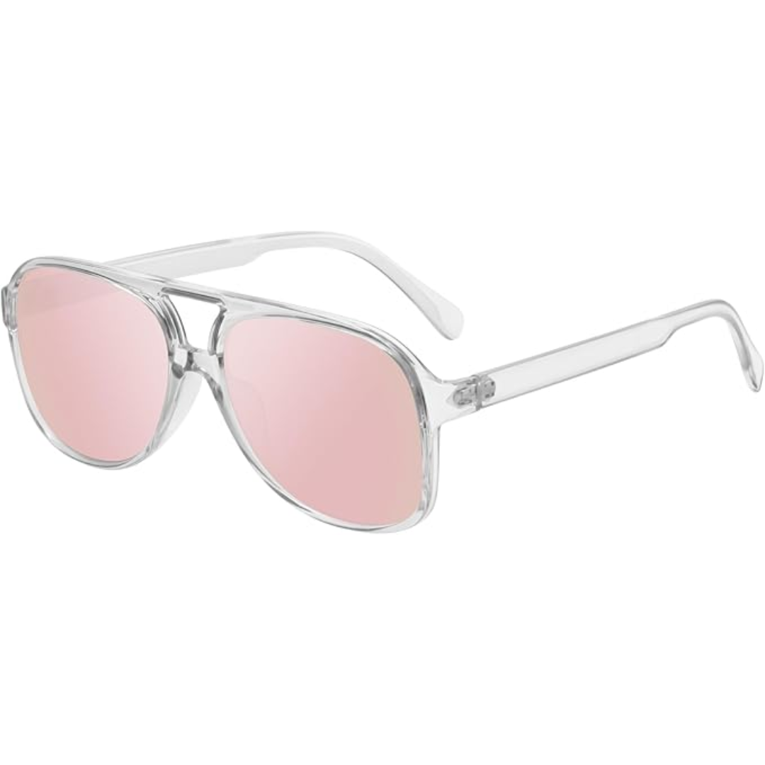 Klassieke retro aviator zonnebril, unisex design. UV400 filters voor optimale oogbescherming in 70s stijl.