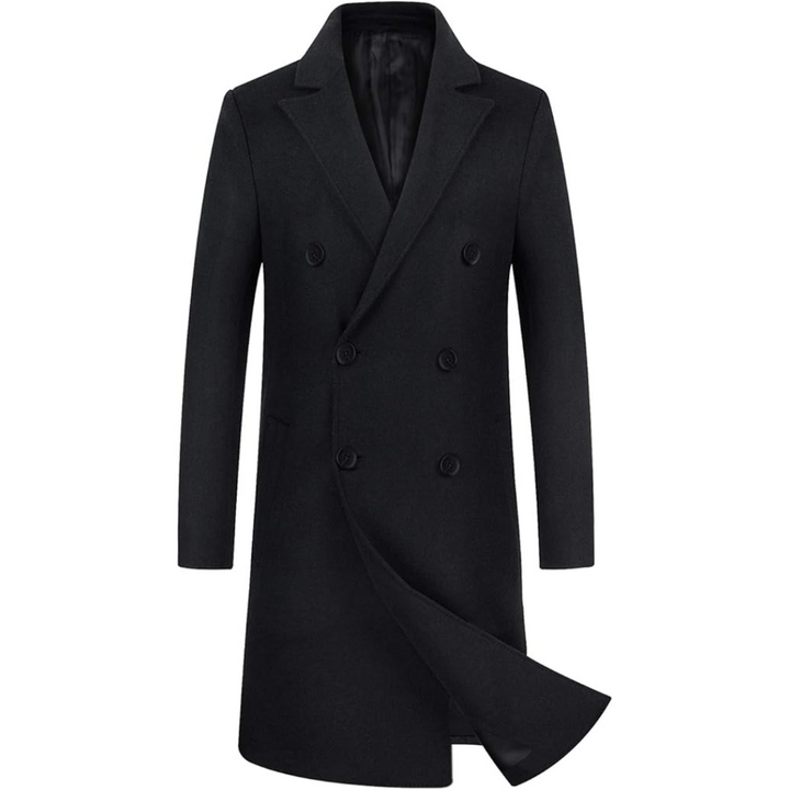 Verfijnde heren winterjas, de Pedro wolblend trenchcoat biedt warmte en stijl voor koud weer.