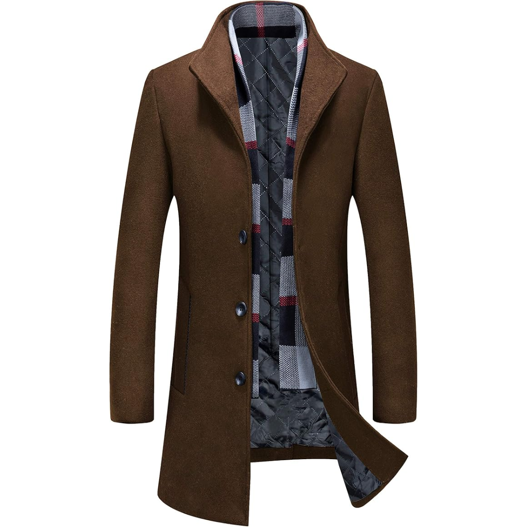 Klassieke zwarte heren trenchcoat, verfijnde winterjas voor zakelijke of casual mode.