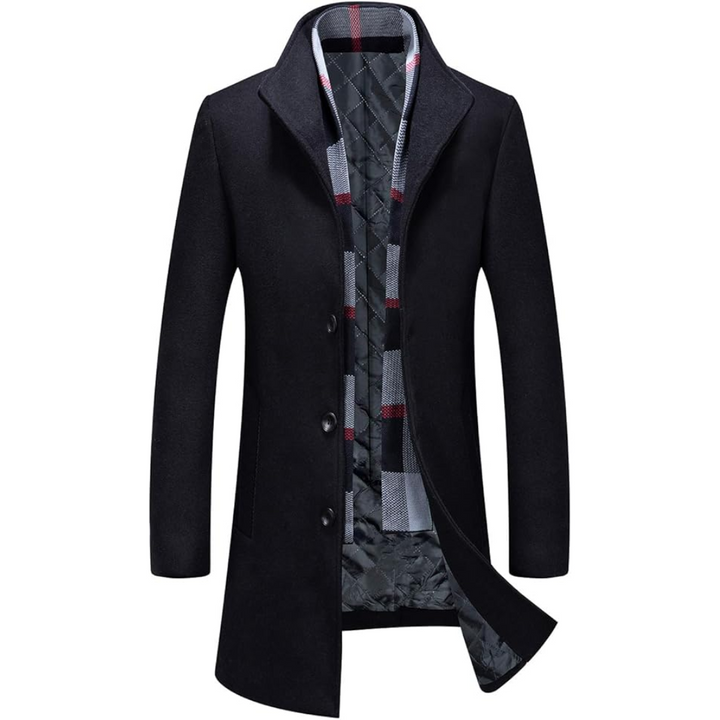 Heren Pedro wolblend trenchcoat, ideaal voor koud weer. Elegante, lange winterjas voor mannen.