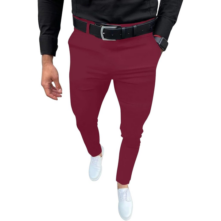 Detail van de stretchstof van de heren Evert slim fit pantalon, voor optimaal comfort.