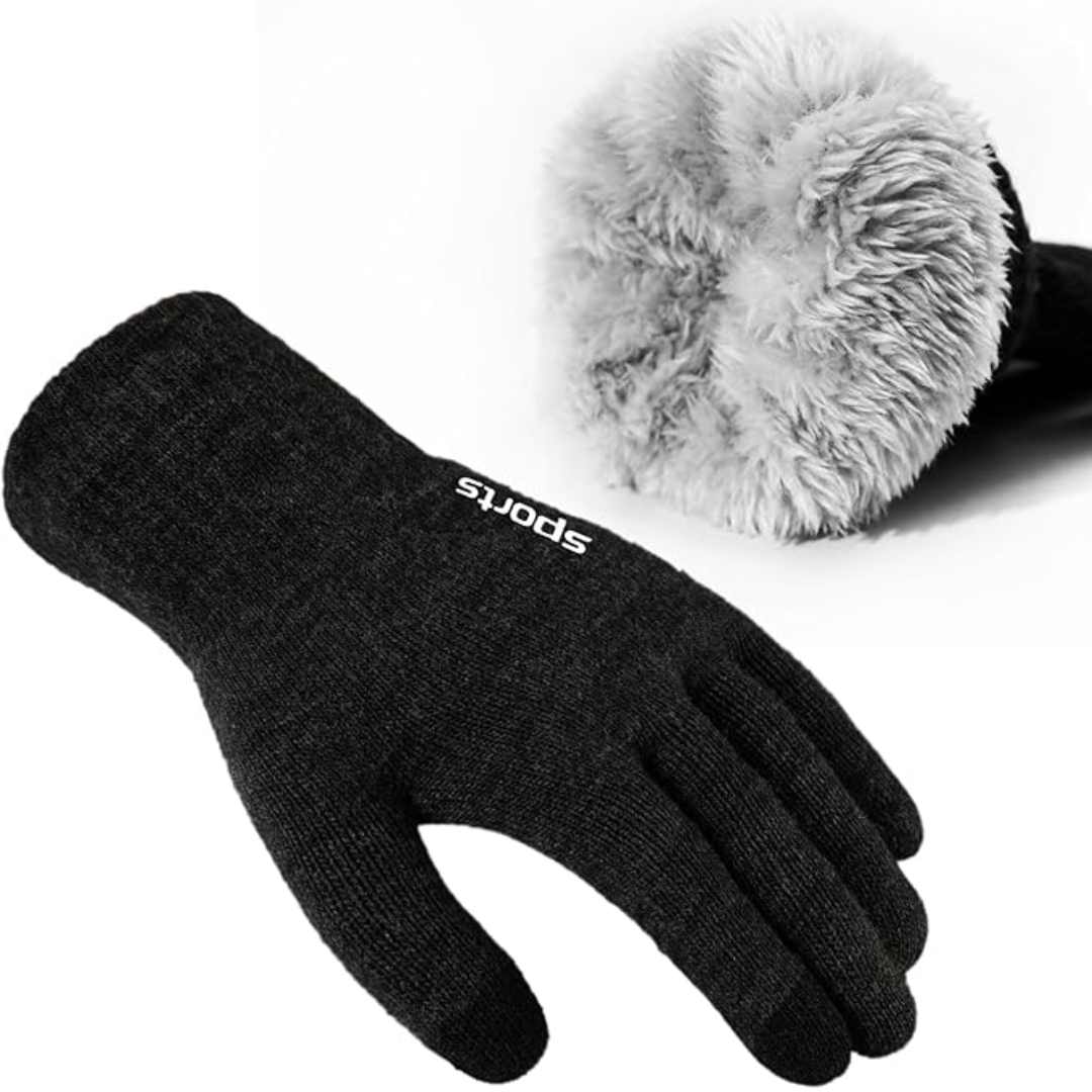 Grijze unisex thermische handschoenen met touchscreen functie, ideaal voor fietsen en wandelen in de winter.