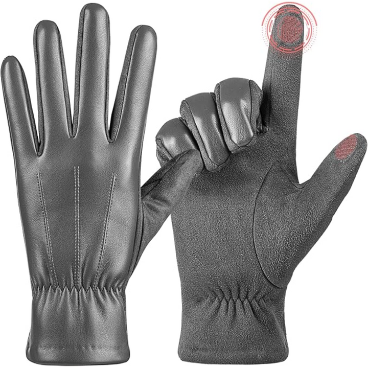 Detail van de touchscreen vingertoppen op Victor suède winterhandschoenen voor heren, comfortabel en functioneel.