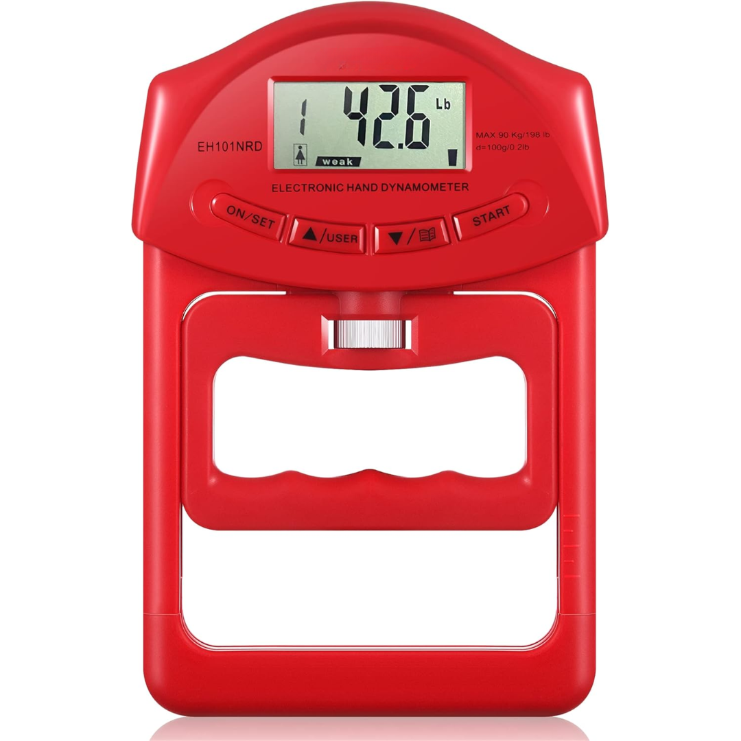 De handdynamometer op een vlakke ondergrond, klaar voor training en nauwkeurige gripkrachtmeting.