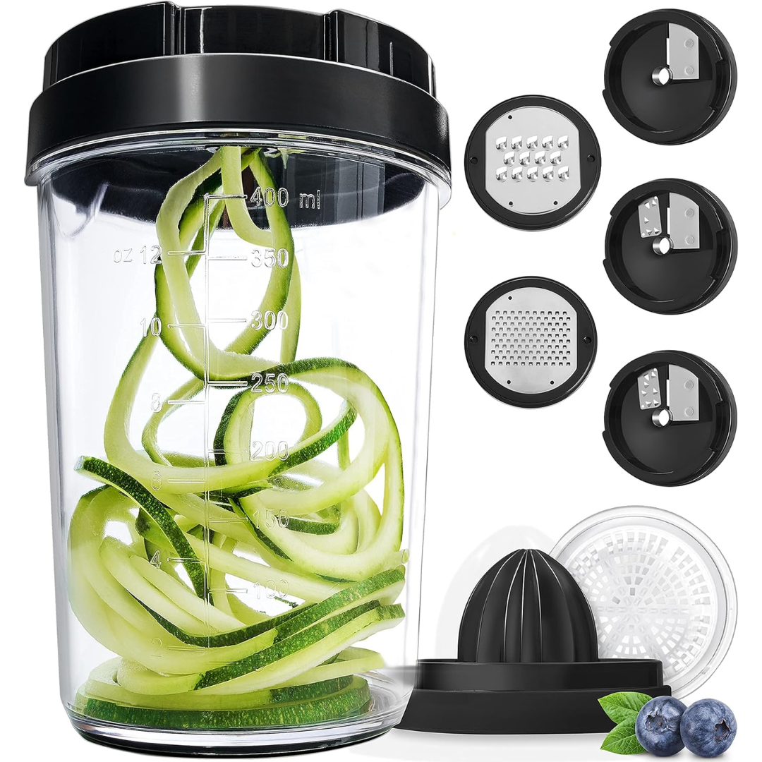 Universele 4-in-1 groente spiraalsnijder met RVS mes. Ideaal voor groentepasta en gezonde salades.