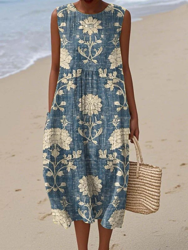 Geprinte zwierige midi jurk voor dames, mouwloos design, een must-have voor de zomergarderobe.