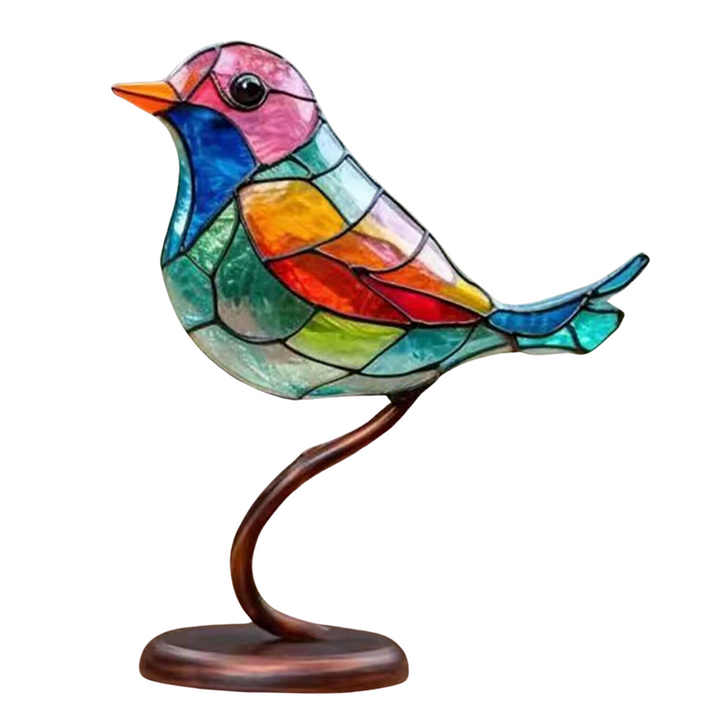 Gekleurde vogels op tak decoratief beeld. Vrijstaande woondecoratie voor elk interieur.