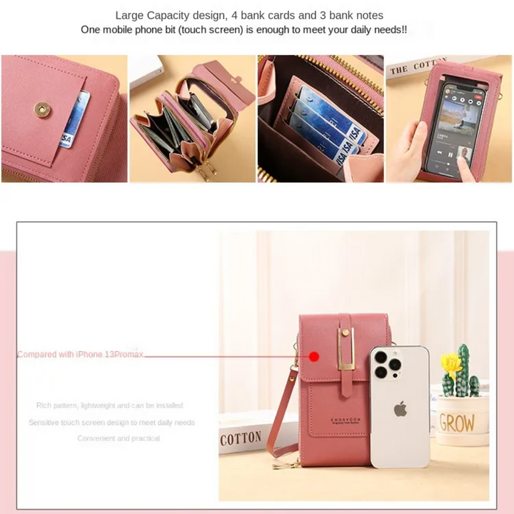 Modieuze leren dames tas: telefoonportemonnee, crossbody & handtas. Compact en veelzijdig.