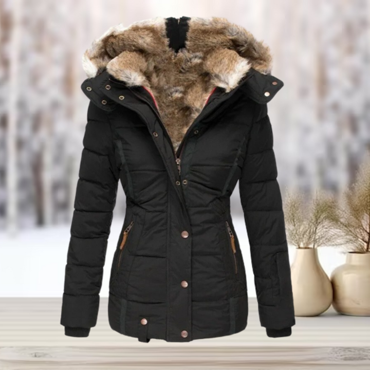Chique dames winterjas, een stijlvolle pufferjas die warmte en elegantie combineert voor outdoor looks.