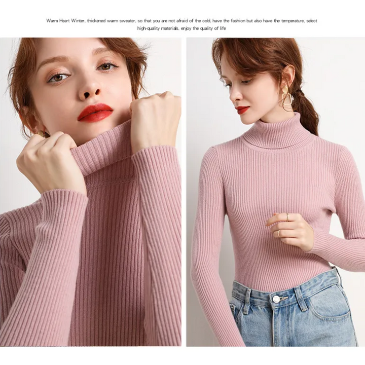 Elegante effen kasjmierlook coltrui, lange mouwen, comfortabel voor de vrouw.