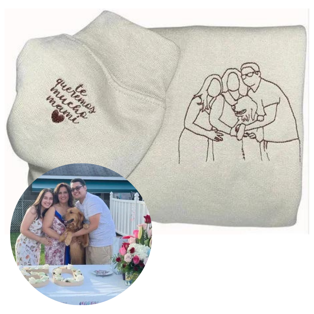 Unieke gepersonaliseerde kleding, een sweatshirt met geborduurde foto, perfect cadeau voor elke speciale gelegenheid.