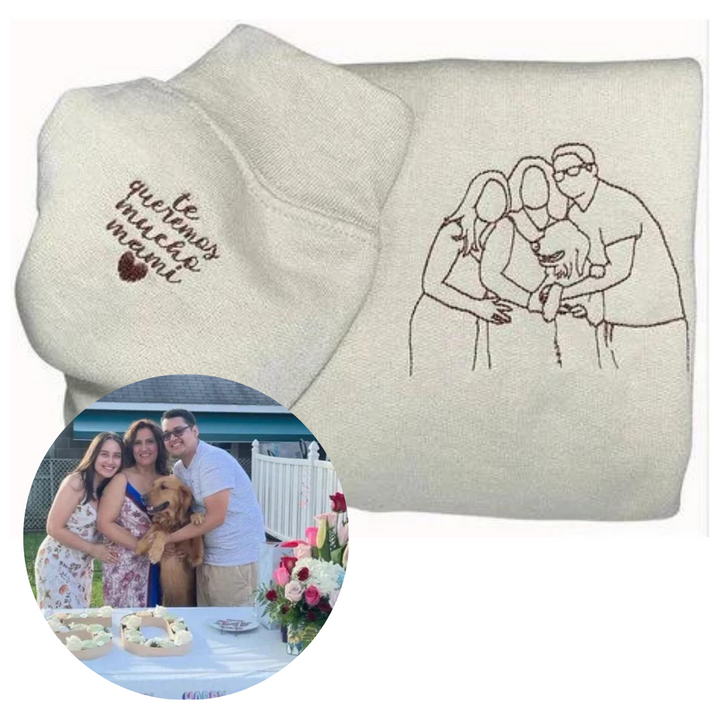 Unieke gepersonaliseerde kleding, een sweatshirt met geborduurde foto, perfect cadeau voor elke speciale gelegenheid.